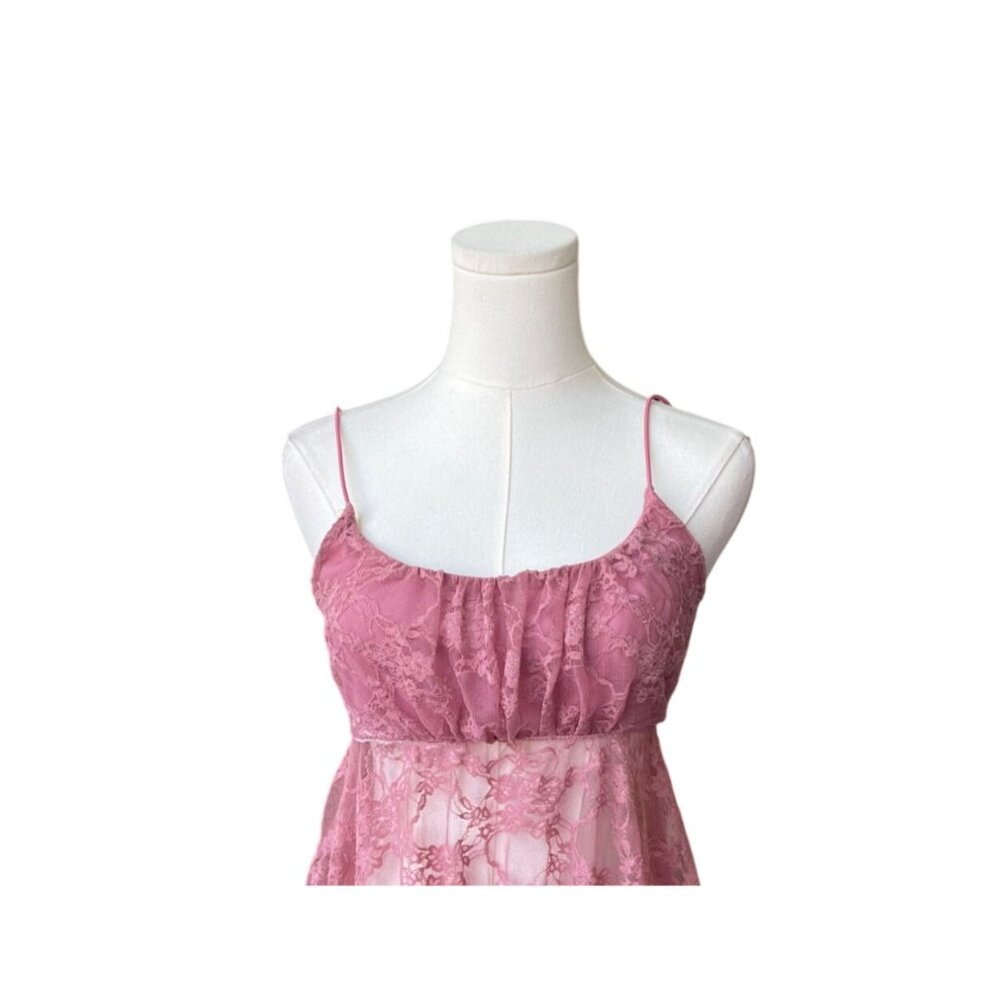 Just Polly Y2K Lace Babydoll Tank Top XL Cami Fairy Sheer Coquette Asymmetrical - Picture 2 of 8